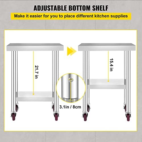 Mophorn 24x18x34 Inch Stainless Steel Work Table 3-Stage Adjustable Shelf with 4 Wheels Heavy Duty Commercial Food Prep Worktable with Brake for Kitchen Prep Work - Image 6