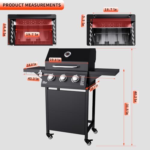 3-Burner Propane Gas Grill, 30000 BTU Outdoor Stainless Steel BBQ - Image 2