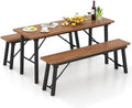Tangkula Outdoor Dining Table With Benches for 4-6 Persons, No Assembly Foldable 59 Inches Narrow Patio Dining Table with Acacia Wood Top & Heavy Duty Metal Frame, for Yard, Garden, Poolside or Indoor by TANGKULA