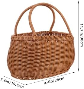 Luxshiny Rustic Imitation Rattan Basket Sturdy PP Woven Storage with Handle for Picnic Fruit Vegetable Bread Holder Multi-Function Decorative Organizer for Outdoor and Daily Use - Image 2