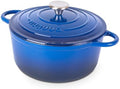 Cast Iron Pot with Lid-Non-Stick Ovenproof Enamelled Casserole Pot, Oven Safe up to 500° F-Sturdy Dutch Oven Cookware - Dark Blue, 5-Quart, 24cm by- Nuovva by Nuovva