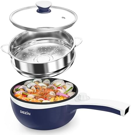 Dezin Electric Pot with Steamer, 1.5L Non-Stick Portable Hot Pot Electric by DEZIN