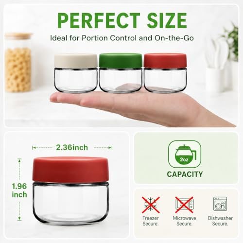 EONJOE 2oz Glass Dressing Containers With Lids, Sauce Jars for Lunch, 12pk - Image 2