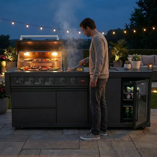 5-Burner Stainless Steel Grill with Rotisserie Oven,Mini Wine Fridge,Side Burner,Sink.Included Natural Gas converter.Black - Image 4
