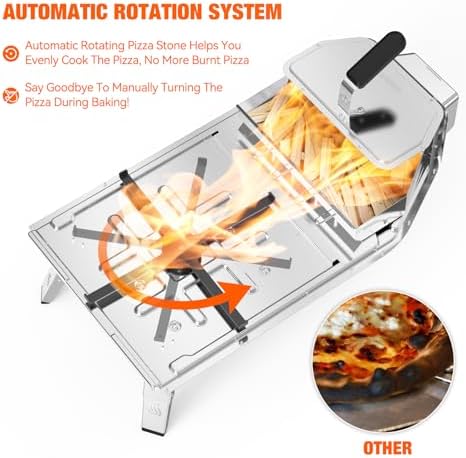 Mimiuo 12" Outdoor Wood/Charcoal Pizza Oven with Rotating Stone, 60S Bake - Image 3