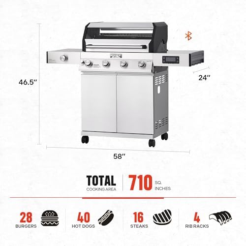Monument Grills Denali Series, Denali 405 4-Burner Liquid Propane Gas Smart BBQ Grill Stainless Steel with Cooking Plate(2 items) - Image 3