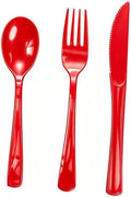 75 Pack Red Heavy Duty Plastic Silverware Set, Disposable Knives, Forks & Spoons, 25 Sets for Birthday, Baby Shower, Camping, Picnic & Party by Unknown