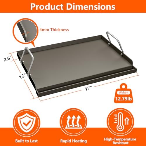17"x13" Carbon Steel Griddle for Gas Grill, Pre-Seasoned Non-Toxic - Image 2