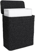iEGrow Paper Rope Trash Can,Bathroom Trash Can with Lid, 3 Gallon Wicker Waste Basket with Removable Liner, for Bedroom, Living Room, Toilet, Under Sink Black by iEGrow