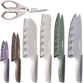 Astercook Knife Set, 13 Pieces Kitchen Knives Set with Healthy Anti-Rust Coating, Dishwasher Safe, Stainless Steel Chef Knife Sets with 6 Blade Guards, Perfect Holiday Gifts for Kitchen Morandi by Astercook