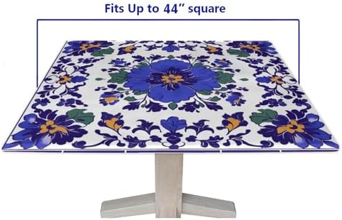 Fitted Square Tablecloth, Mexican Talavera Pattern Printed on Stain Resistant Furniture Cover Square, Use for Weddings Baby Showers Events, Fit for 44" x 44" Square Tables - Image 5