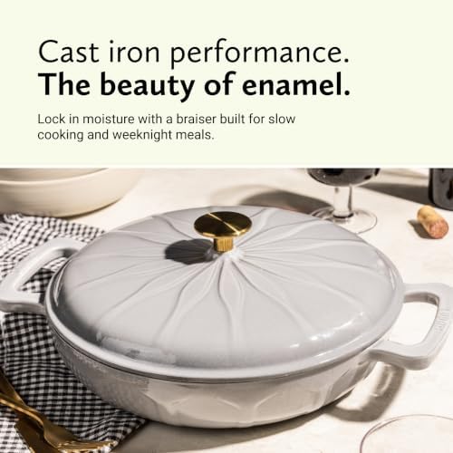 3.6 Quart Luxe Enamel Casserole with Gold Knob, Smoke - Image 3