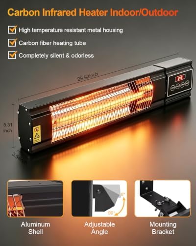 KBZZ Carbon Ffiber Patio Heater, 1500W, IP65 Approved, Odorless, Wall-Mounted Heater with Remote, 15 Second Fast Heater Indoor/Outdoor for Patio, Restaurant, Backyard, Garage, Decks - Image 4