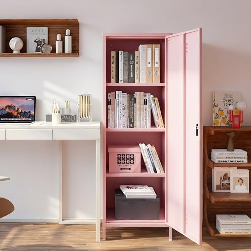 Metal Pantry Storage Cabinet Locking Storage Cabinet Office Storage Cabinet for School Gym Kitchen (Pink) - Image 5