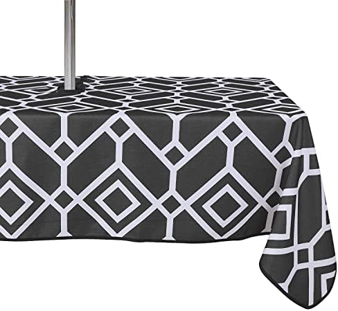 LUSHVIDA Moroccan Outdoor Tablecloth with Umbrella Hole, 60x84 Inch Black by LUSHVIDA