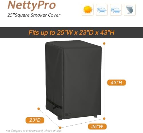NettyPro Electric Smoker Cover, Heavy Duty Waterproof Vertical Smoker Cover for Masterbuilt Outdoor Square Grill Smoker, Black - Image 3