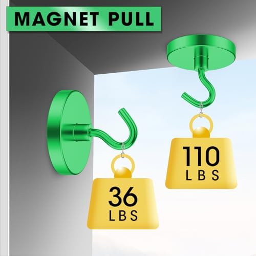 VNDUEEY Magnetic Hooks Heavy Duty, 110 Lbs Super Strong Magnets with Hook for Refrigerator, Cruise Must Haves, Neodymium Magnet Metal Hooks for Classroom, Kitchen, Office (Green, Pack of 10) - Image 3