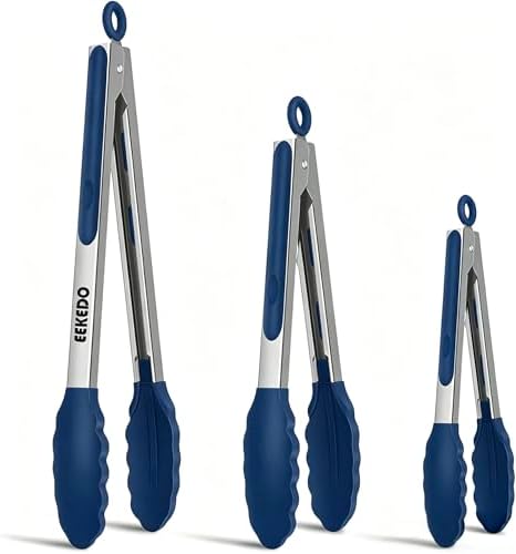 Silicone Tongs for Cooking Non-Stick Pans Grilling Air Fryer Salad by EEKEDO