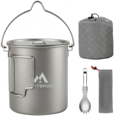 THTYBROS Titanium Cup Ultralight Camping Mug with Foldable Handle & Lid, Pure Titanium Cookware for Outdoor Hiking, Backpacking, Picnic, and Campfire by THTYBROS
