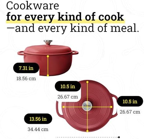 Lodge Essential Enamel Cast Iron Dutch Oven, 6 Quart, Cranberry - Image 5