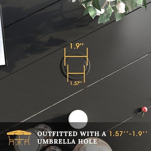 VICLLAX 7 Pieces Patio Dining Set, Outdoor Furniture Set Includes 47.2" Round Patio Table and 6 Patio Sling Chairs, Black Tabletop and Blue Fabric - Image 5