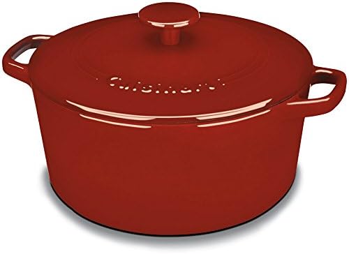 Cuisinart Chef's Classic Enameled Cast Iron Dutch Oven with Lid, Porcelain Enameled Interior, Oven Safe, Induction Compatible, 5-Quart, Round, Cardinal Red by Cuisinart