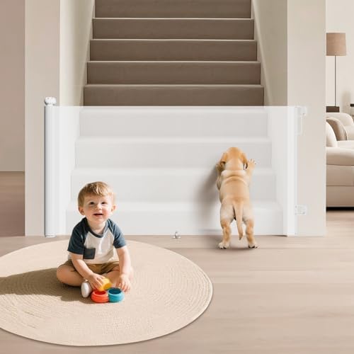 Retractable Baby Gate for Stairs 34" Tall Fits Up to 55" Wide White by Unknown