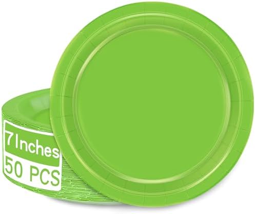 50 Pack Light Green Paper Plates 7" Round Disposable Green Tableware Set by QZYL