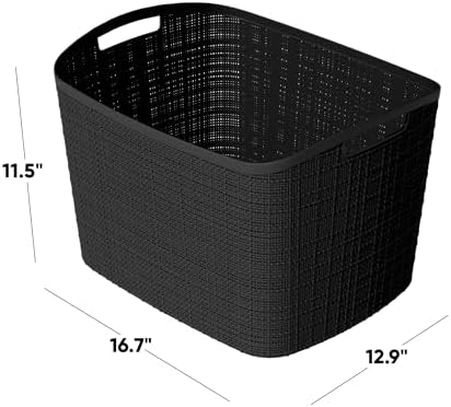 Curver Set of 2 XL 30.5L Jute Decorative Plastic Organization and Storage Baskets - Perfect Bins for Home Office, Closet Shelves, Kitchen Pantry and All Bedroom Essentials, Black - Image 2