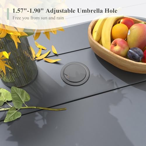 Outdoor Dining Table for 8, 63" Round Outdoor Table with Adjustable Umbrella Hole, All-Weather Metal Patio Dining Table for Lawn Garden Backyard Deck, Dark Grey - Image 3