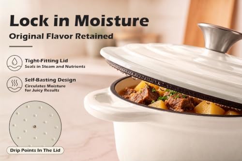 Leonyo 4-Quart Enameled Cast Iron Dutch Oven Pot with Lid, Light Sandalwood - Image 4