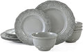 TP 12-Piece Melamine Dinnerware Sets, Service for 4, Relief Grey by TastePrime