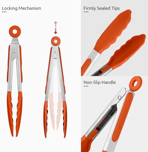 U-Taste Kitchen Tong for Cooking, 600ºF Heat-Resistant Silicone, 7in/Orange - Image 6