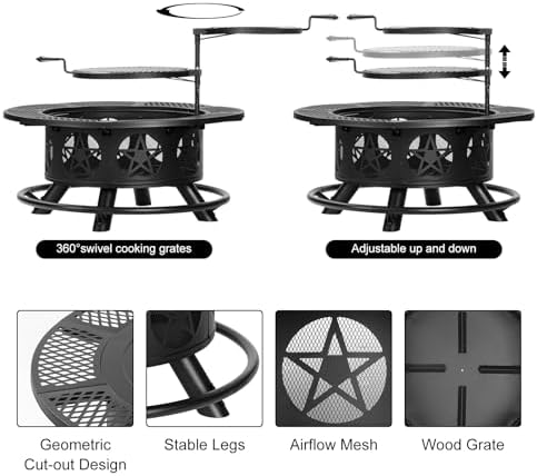 Outvue 36 Inch Outdoor Fire Pits with 2 Grills, Lid & Poker - Image 6