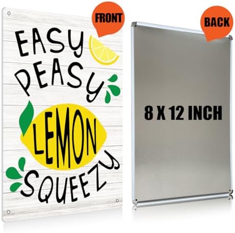 BEASTZHENG Lemon Metal Tin Sign Wall Art Decor Easy Peasy Lemon Squeezy Square Metal Desk Decoration Summer Tin Block Tiered Tray Sign for Shelf Home - Image 2