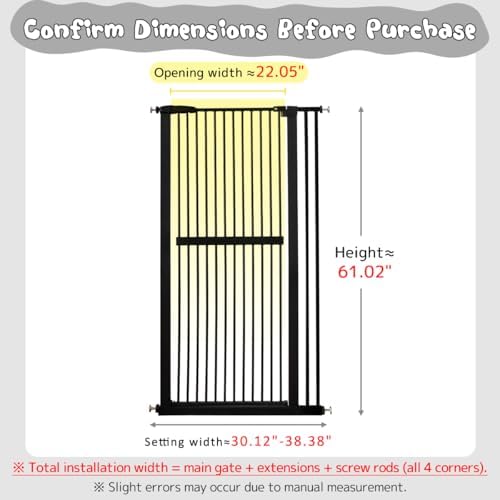 Lumizone 61.02" Extra Tall Pet Gate for Cat Dog 30.12"-38.38" Wide Black - Image 2