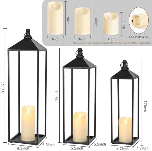 22'' 19'' 17'' Lanterns Decorative Outdoor Indoor, Set of 3 Floor Lanterns - Image 2