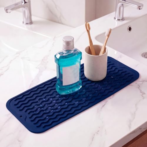 MicoYang Silicone Dish Drying Mat for Multiple Usage,Easy clean,Eco-friendly,Heat-resistant Silicone Mat for Kitchen Counter,Sink,Bar,Bottle,or Cup Navy Blue M 17 inches x 6 inches - Image 6