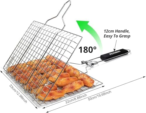 Fish Grill Basket, Stainless Steel BBQ Basket for Vegetables and Shrimp - Image 3