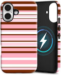 for iPhone 17 Case, Magnetic Matte Frosted Dual-Layer Striped Phone Case for Women, Retro Aesthetic Cover Compatible with Mag Safe Accessories - Rose Cocoa by YKCZL