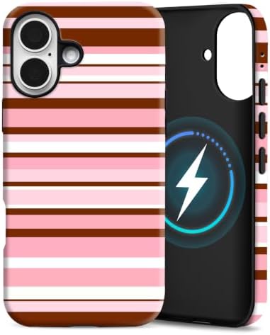 for iPhone 17 Case, Magnetic Matte Frosted Dual-Layer Striped Phone Case for Women, Retro Aesthetic Cover Compatible with Mag Safe Accessories - Rose Cocoa by YKCZL