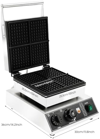 4-Slice Commercial Waffle Maker, 1750W Electric Honeycomb-Shaped Waffle Machine, Stainless Steel Waffle Iron Baker with Non-Stick Coating, 122-572℉ Temperature Adjustable - Image 3