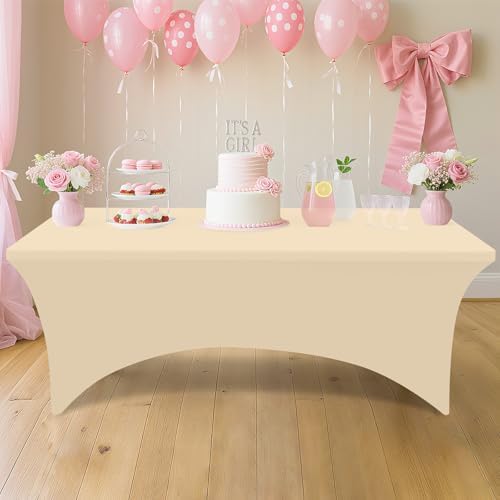 Smiry 2 Pack Spandex Table Cloth 4FT, Elastic Fitted Champagne Tablecloth - Image 5