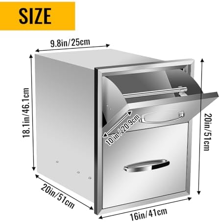 Pull Out Trash Drawer, Lower Sliding Rails Stainless Steel Roll Out Trash Bin Pull Out Tray With Handle For Outdoor Kitchen BBQ Island Grill Station,Double Drawers - Image 2