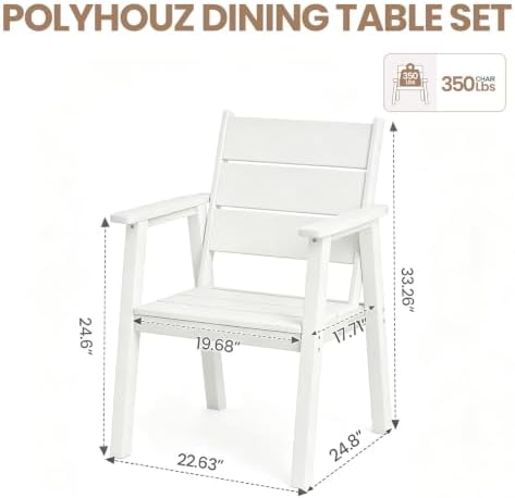 Outdoor Dining Chairs Set of 2,HDPE Patio Chairs with Wide Seat,Ergonomic Design Outdoor Furniture for Porch,Backyard,Deck,White - Image 2