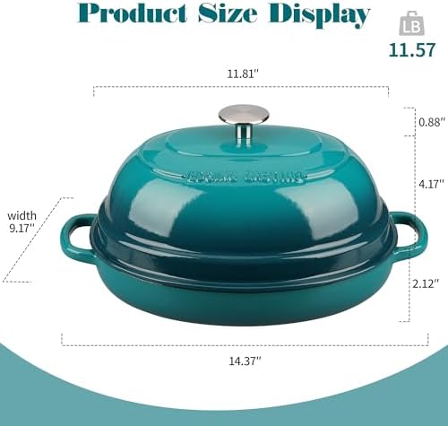 EDGING CASTING Enameled Oval Cast Iron Dutch Oven Pot with Lid, Bread Dutch Oven for Sourdough Bread Baking, Dutch Oven Bread, Bread Oven, 6QT, Darkcyan - Image 2