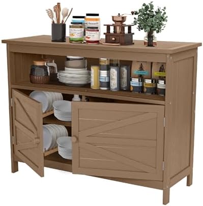 HIPS All-Weather Outdoor Storage Cabinet,Outdoor Sideboard with Magnetic Doors,3-Shelves Patio Storage Cabinet, Used for Garden,Buffet Cabinet,TV Stand, Bar Table,Balcony by CONGFUTT