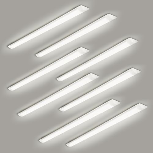 8 Packs 4FT LED Batten Light with 50cm Cable, Ultra-Thin Ceiling Surface Mounted Light, 40W, 4000K, IP20, LED Ceiling Lamp for Garage, Shop, Hallway, Office, Market, ver2 by colmeguna