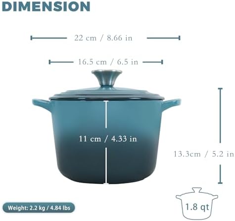 Flavehc Dutch Oven Pot with Lid 1.8 Qt Cast Iron Dutch Oven for Bread Baking, Slateblue Enameled Cast Iron Rice Pot, Small Deep Dutch Oven for Rice, Beans & Side Dishes - Image 4