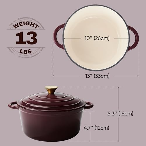 Vintage Style 6 Quart Dutch Oven Pot with Lid, Non Stick Enameled Cast Iron Dutch Oven for Bread Baking, Heavy-Duty, Oven Safe Ceramic Cookware Up to 500°F for Baking, Braising, Stews, Roasting, Fig - Image 4